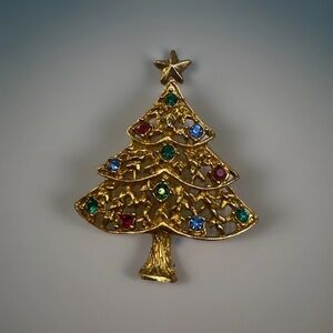 Vintage Signed Eisenberg Ice Rhinestones Ornaments Christmas Tree Brooch